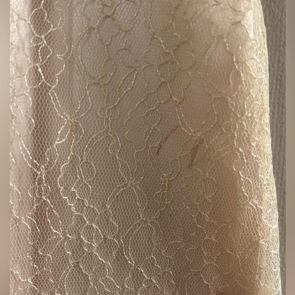 VINTAGE JCPENNEY Lace Asymmetric Formal Dress Pearl Fringe Victorian Goth Size L - Picture 9 of 12